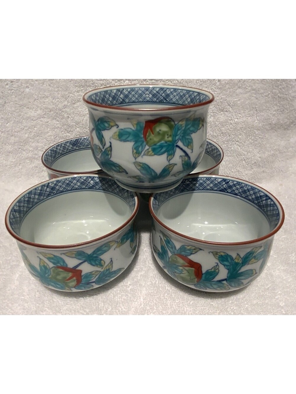 Vintage Set of Five Japanese Anita Hand Painted Porcelain 8oz. Cups